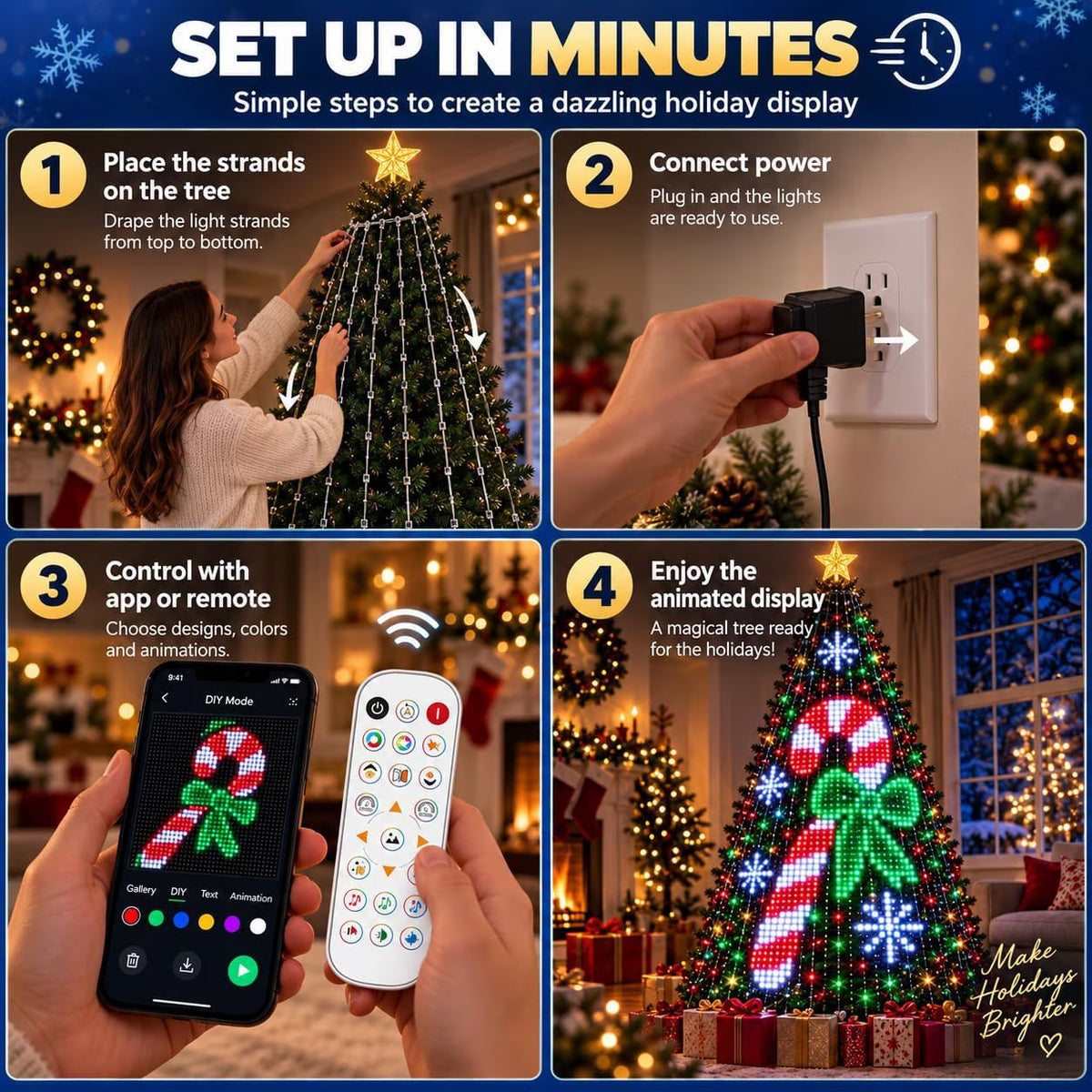 Smart Animated Christmas Tree Lights - App Control, DIY Pixel Light Show(6.9Ft/2.1M -400 Lights)