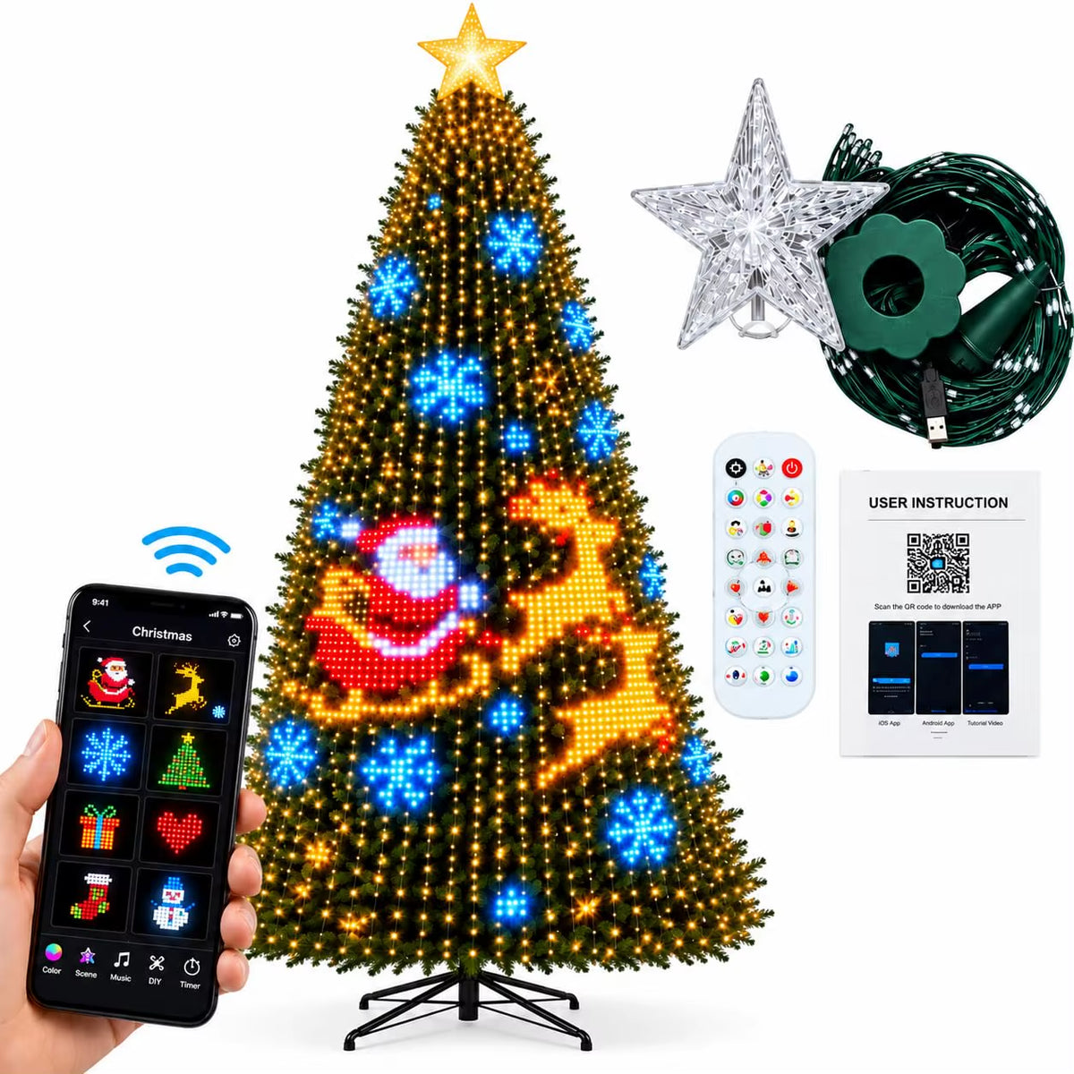 Pinedazzle Smart Christmas Tree Lights - Change Your Tree from Your Phone, 400 Addressable Leds Create 200+ Patterns