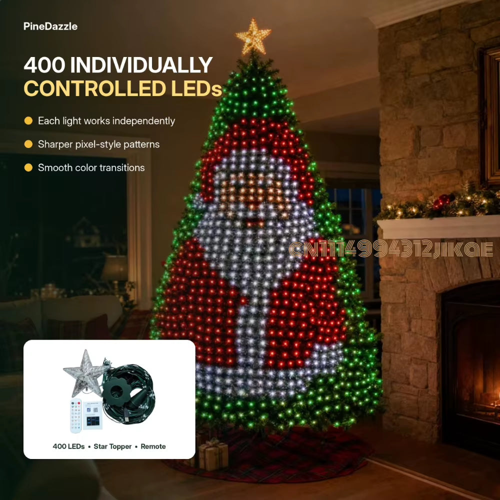 Pinedazzle Smart Christmas Tree Lights - Change Your Tree from Your Phone, 400 Addressable Leds Create 200+ Patterns